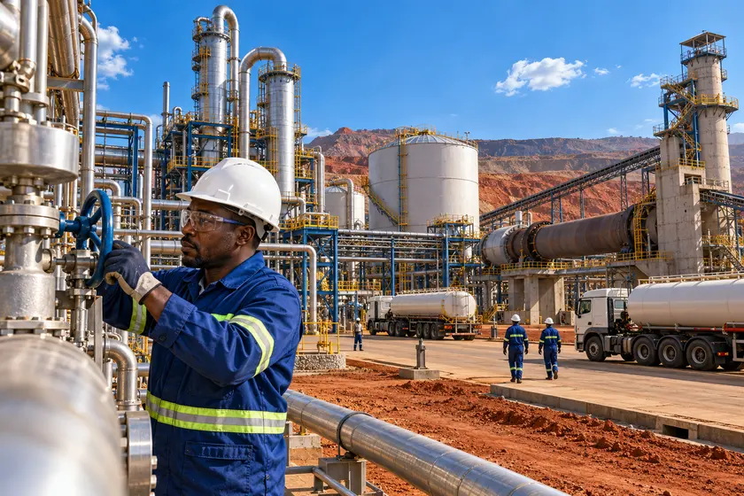 Ingénieur contrôlant une vanne dans une usine de traitement des minerais